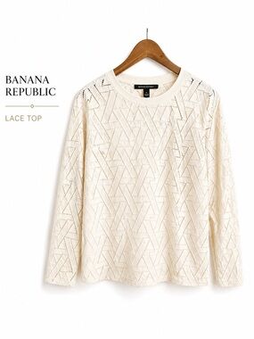 Banana Republic Lace Top Cream Sheer Geo Pattern Blouse Womens Small